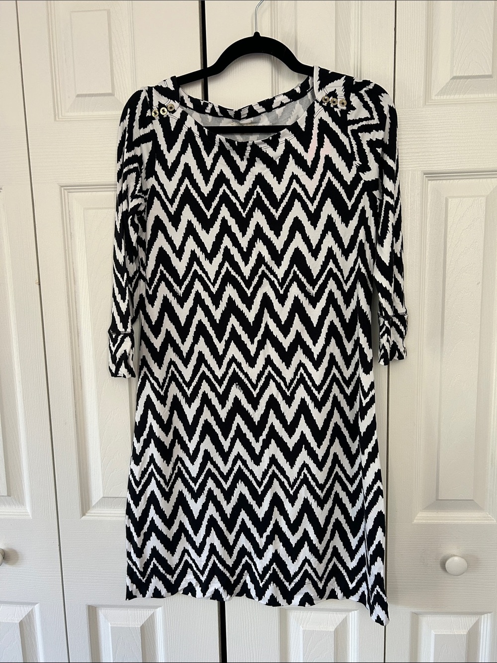 Lilly Pulitzer Black & White Chevron Long-Sleeve Shift Dress